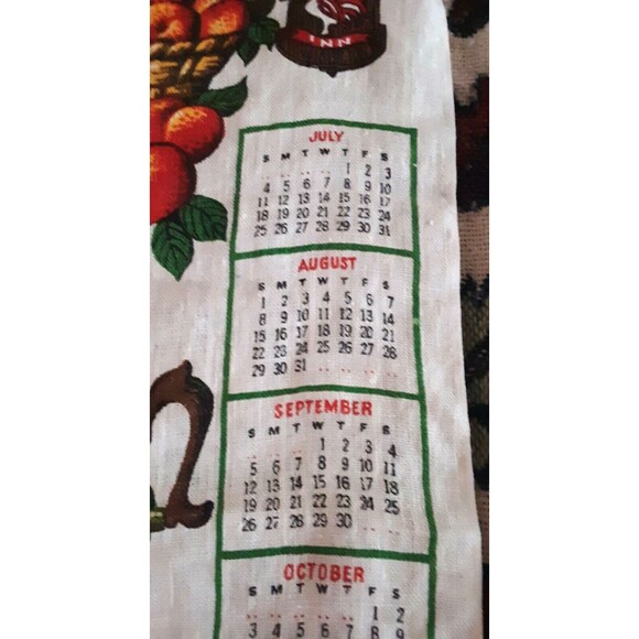 Wall Calendar 1976 Linen Kitchen Tea Towel 16x27 Peaches Teapot Flowers Blessing - Picture 8 of 12